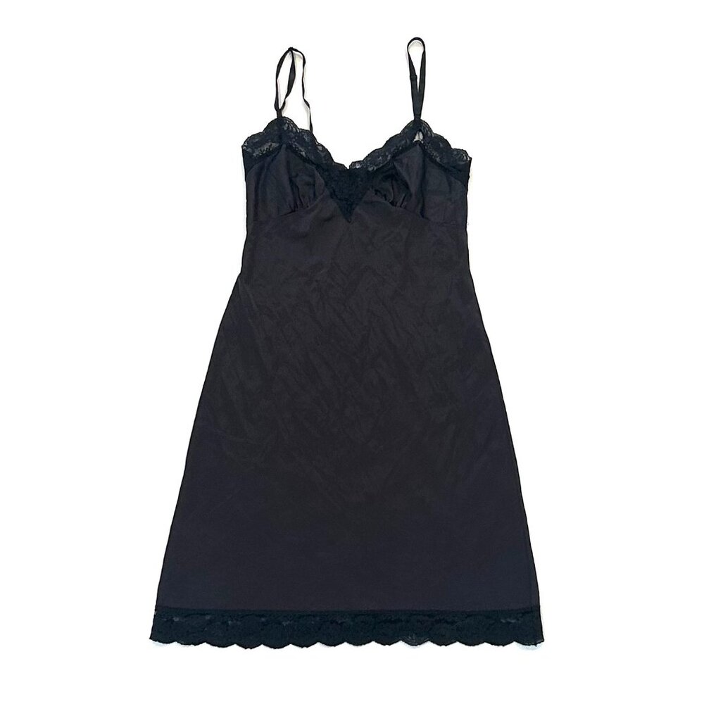 black mini slip dress w/ lace detailing